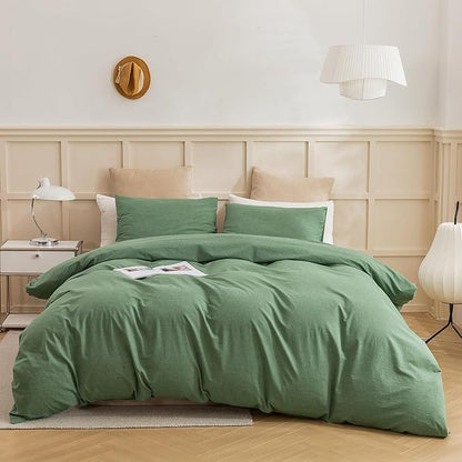 ECOCOTT 68''x90'' Sage Green Duvet Cover Twin Size - 100% Washed Cotton Durable Soft Comfy Duvet Cover Set, 3 Pieces Duvet Cover with Zipper Closure