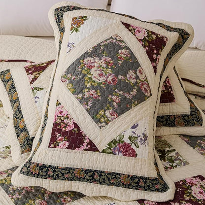 Cmfshape Floral Quilt Sets Bedspread Set 100% Cotton Patchwork Bedding Set,All Season Use Lightweight Reversible Coverlet Quilts with 2 Pillow Shams(Queen 92"x96")