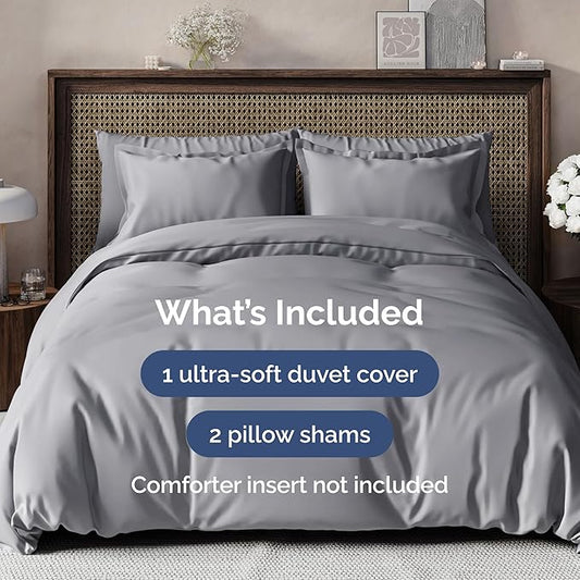Duvet Cover Queen Size Set - Extra Soft Queen Duvet Cover 90" x 90" with 2 Pillow Shams - Hotel Luxury, Easy Care & Fade Free w/ Zipper Closures & Ties - All Season, Comfy & Breathable (Steel Blue)