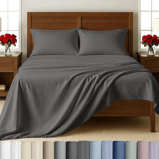 California Design Den - Full Size Sheets Cotton Set, Soft 100% Cotton Sheets Deep Pockets Snug Fit Elastic, 500 Thread Count Sateen, Premium Quality Sheets Set for Home (Dark Grey)