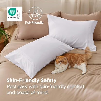 Bedsure Pillow Cases Standard Size Set of 2 - White Brushed Microfiber Pillowcases, Super Soft Pillowcase, Pillow Shams Covers with Envelope Closure for Kids, Wrinkle, Fade Resistant, 20x26 Inches