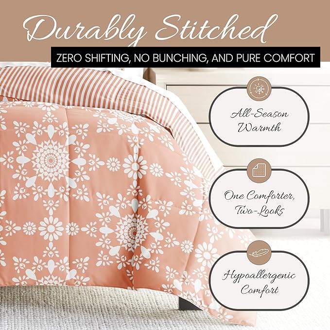 Linen Market Reversible Queen Size Comforter Set (3 Piece) - Soft and Lightweight Down Alternative Comforter Queen Set - This Includes Your Queen Comforter and 2 Pillow Shams