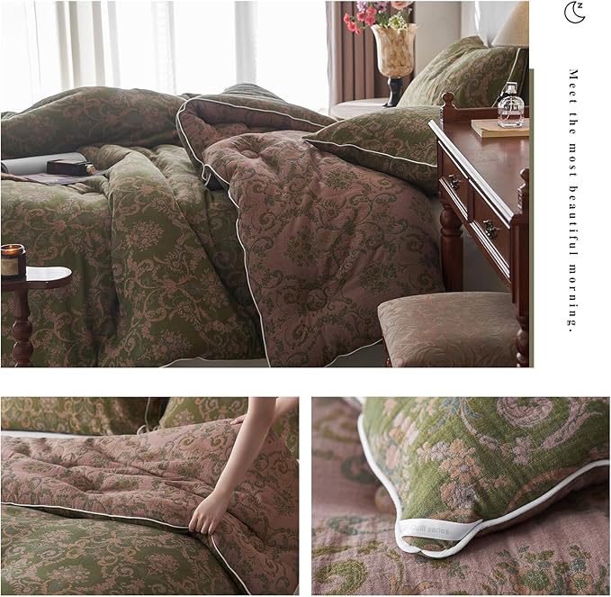 HighBuy Twin XL Comforter Set Paisley Floral Comforters Muslin Cotton Ultra Soft Twin XL Bedding Set with Floral Comforter and 2 Pillowcases Luxury Chic Bedding Comforter Olive Green