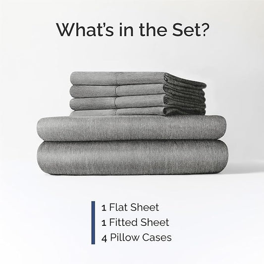King 6 Piece Sheet Set - Comfy Breathable & Cooling - Soft Hotel Luxury Bedding Set with 8-16 Inch Deep Pockets - 1 Flat & 1 Fitted Sheet & 4 Pillowcases - Wrinkle Free & Easy Care - Heathered Grey
