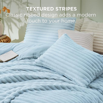 Bedsure King Comforter - GentleSoft™ 3 Pieces Double-Side Fleece Fluffy Light Blue Comforter Set, Cozy Striped Room Decor Aesthetic, Luxury King Size Bedding with 2 Pillowcases, 104x90 Inches