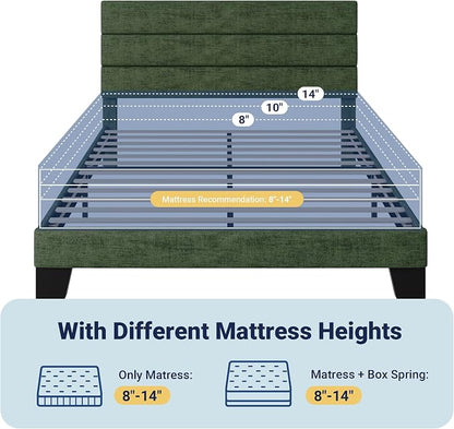 Allewie Full Size Platform Bed Frame with Fabric Upholstered Headboard and Wooden Slats Support, Fully Upholstered Mattress Foundation/No Box Spring Needed/Easy Assembly, Green