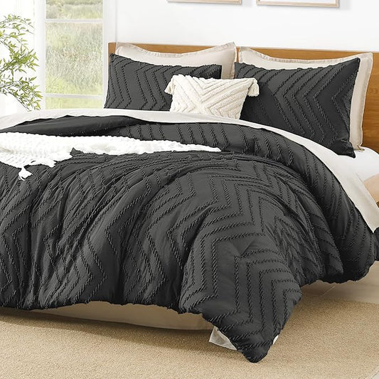Litanika Dark Gray Queen Size Comforter Sets, 3 Pieces Lightweight Grey Chevron Tufted Bedding Comforter Set, Fluffy Down Alternative Comforter Bed Set Gift Choice