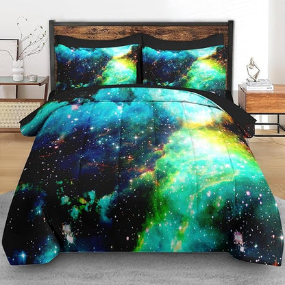 Comforter Set King Size, Outer Space Star Bedding for Kids and Adults, Galaxy Planets Bed Sheet Sets with Fitted Sheet 2 Pillowcases & 2 Shams for Bedroom Bed Decor