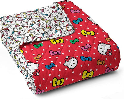 Northwest Sanrio Hello Kitty Rainbow Bows Quilted Throw, Comfy Throw, Adults Boys Girls, Soft Lightweight for Chair or Couch, 60 x 80 inches