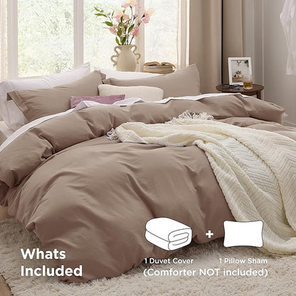 Bedsure Khaki Duvet Cover Twin/Twin XL Size - 2 Pieces Prewashed Cotton-Like Polyester Extra Soft Bedding Set, Includes 1 Twin Duvet Cover 68''x90'' with Zipper Closure & 1 Pillow Sham, No Comforter