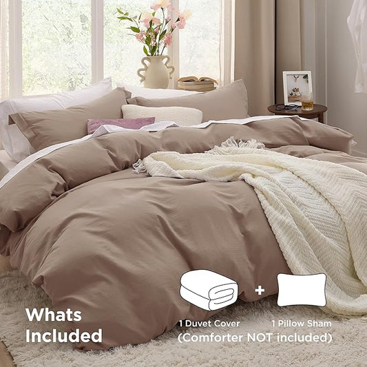 Bedsure Khaki Duvet Cover Twin/Twin XL Size - 2 Pieces Prewashed Cotton-Like Polyester Extra Soft Bedding Set, Includes 1 Twin Duvet Cover 68''x90'' with Zipper Closure & 1 Pillow Sham, No Comforter