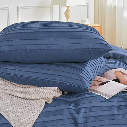 NEXHOME PRO Twin Duvet Cover,2 Pieces Boho Tufted Duvet Cover Set, Soft and Lightweight 100% Washed Microfiber Comforter Cover Set for All Season(Sea Blue,66 x 90)-No Comforter