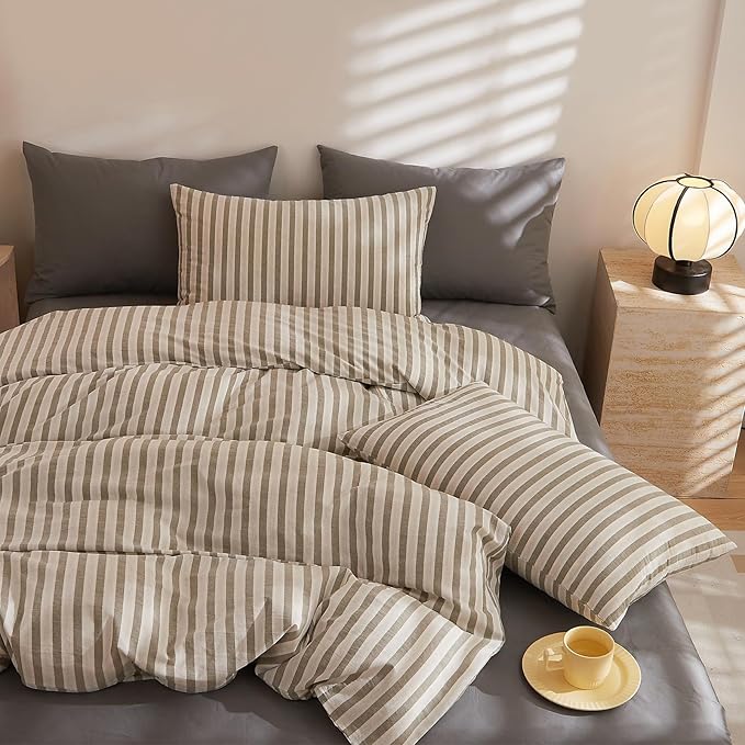 HighBuy Grey Gingham Comforter Set King Size Stripe Pattern Art Decor Bedding Comforter Set Lightweight Fluffy Bedding Set Geometric Modern Comforter Set 1 Bohemian Comforter 2 Pillowcase