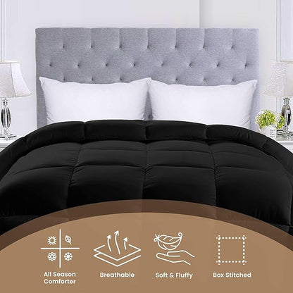 Utopia Bedding Comforters Queen Size, All Season Duvet Insert, Down Alternative Box Stitched Bed Comforter with Corner Tabs, Machine Washable (Black)