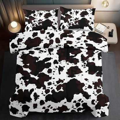 Western Comforter Set Queen Animal Cow Print Comforter Set Queen Boys Black and White Farmhouse Bedding Quilt Girls Cowboy Bedding Western Room Decor Cow Print Country Quilt
