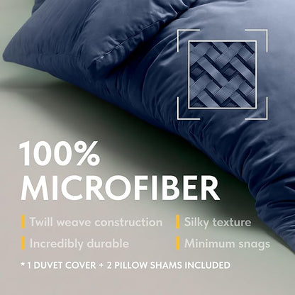 White Classic Navy Duvet Cover Queen Size with Zipper, Microfiber Duvet Cover Set of 1 Down Comforter Cover with 2 Pillow Shams | Comforter Not Included