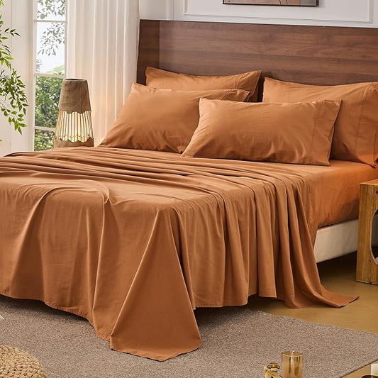 Bedlifes 100% French Pure Linen Sheets California King Size Breathable and Cooling Flax Sheet Set Soft Durable and Moisture Wicking 16 Inch Deep Pocket-4 Piece(Cal King,Brown)