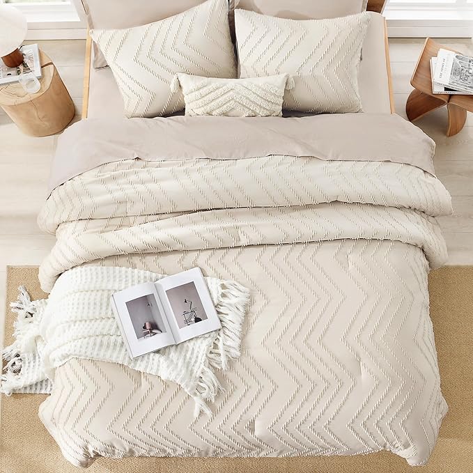 Litanika Full Size Comforter Sets Beige, Lightweight Fluffy Bedding Comforter Sets for Bed, 3 Pieces Cream Bed Set Gift Choice (79x90Inches, 1 Comforter and 2 Pillow Shams)