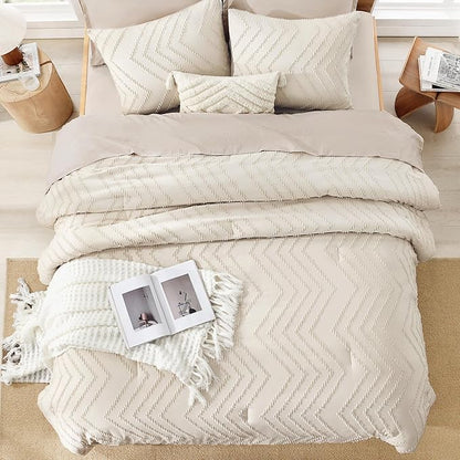 Litanika Full Size Comforter Sets Beige, Lightweight Fluffy Bedding Comforter Sets for Bed, 3 Pieces Cream Bed Set Gift Choice (79x90Inches, 1 Comforter and 2 Pillow Shams)