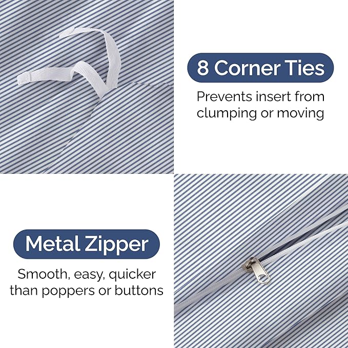 Duvet Cover Twin/Twin XL Size Set - Extra Soft Twin/Twin XL Duvet Cover 68" x 90" with 1 Pillow Sham - Hotel Luxury, Easy Care, Fade Free w/ Zipper Closures & Ties - Comfy & Breathable (Blue Stripes)