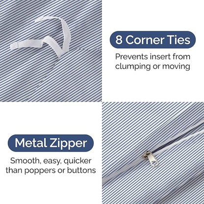 Duvet Cover Twin/Twin XL Size Set - Extra Soft Twin/Twin XL Duvet Cover 68" x 90" with 1 Pillow Sham - Hotel Luxury, Easy Care, Fade Free w/ Zipper Closures & Ties - Comfy & Breathable (Blue Stripes)