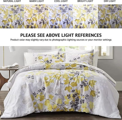 Madison Park Essentials Bed in A Bag - Trendy Casual Design Cozy Comforter with Complete Sheet Set with Side Pocket, All Season Cover, Matching Shams, Queen, Alexis, Leaf Yellow 9 Piece