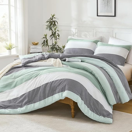 Litanika Twin/Twin XL Comforter Set Sage Green - 2 Pieces Teen Girls Boys Kids Comforter Lightweight Striped Bedding Comforter Sets (1 Comforter, 1 Pillowcase)