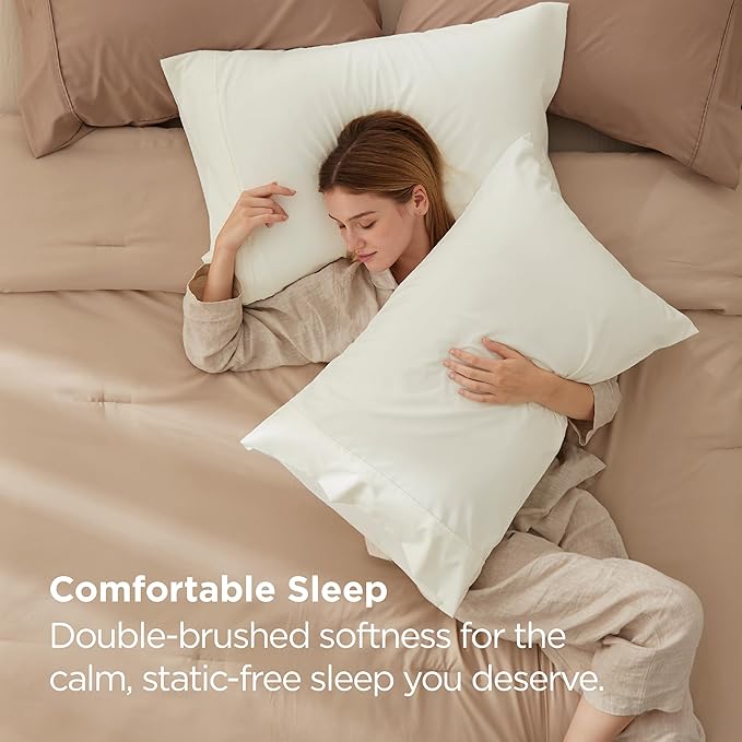 Bedsure King Size Pillow Cases Set of 2 - Ivory White Brushed Microfiber Pillowcases 2 Pack, Super Soft Pillow Case Cover with Envelope Closure for Kids, Wrinkle, Fade Resistant, 20x36 Inches