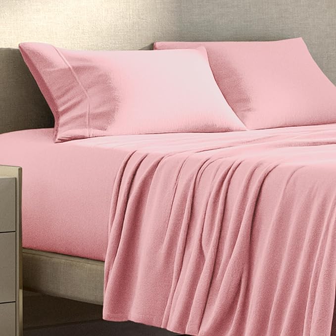 Bare Home Super Soft Fleece Sheet Set - Split King Size - Extra Plush Polar Fleece, No-Pilling Bed Sheets - All Season Cozy Warmth (Split King, Light Pink)