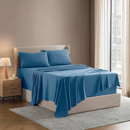 Nestl Short Queen Sheet Set - 1800 Ultra-Soft Microfiber - Double Brushed - Deep Pockets - Easy Fit - 4 Piece Set - Bed Sheets (Short Queen, Blue Heaven)