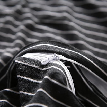 PURE ERA Jersey Knit Duvet Cover Set 100% T-Shirt Heather Cotton Super Soft Comfy Classic Striped Design, with Zipper Closure, Black & White Pinstripe, King