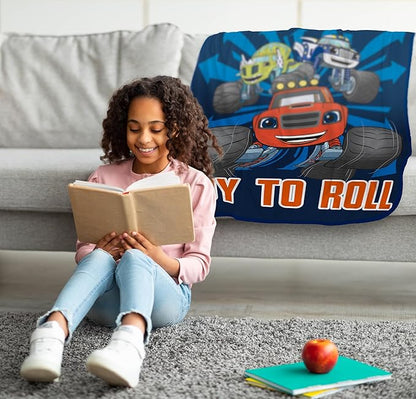 Jay Franco Kids Plush Throw Blanket – Soft & Comfy Throw for Couch or Bed – Cozy Home Décor for Living Room & Bedroom, Blue - Blaze, 40x50 - Travel Blanket