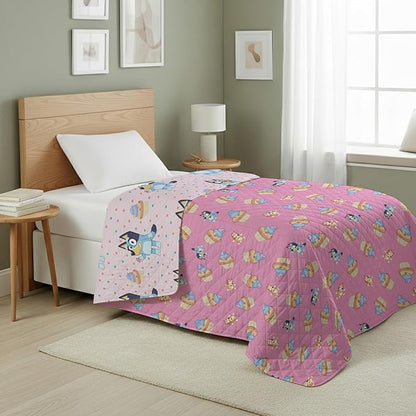 Northwest Bluey Cupcake Stars Quilted Reversible Throw Blanket – Official BlueyThrow Blanket, for Any Kid - Bed, Couch, or Playroom, 60 x 80 Inches