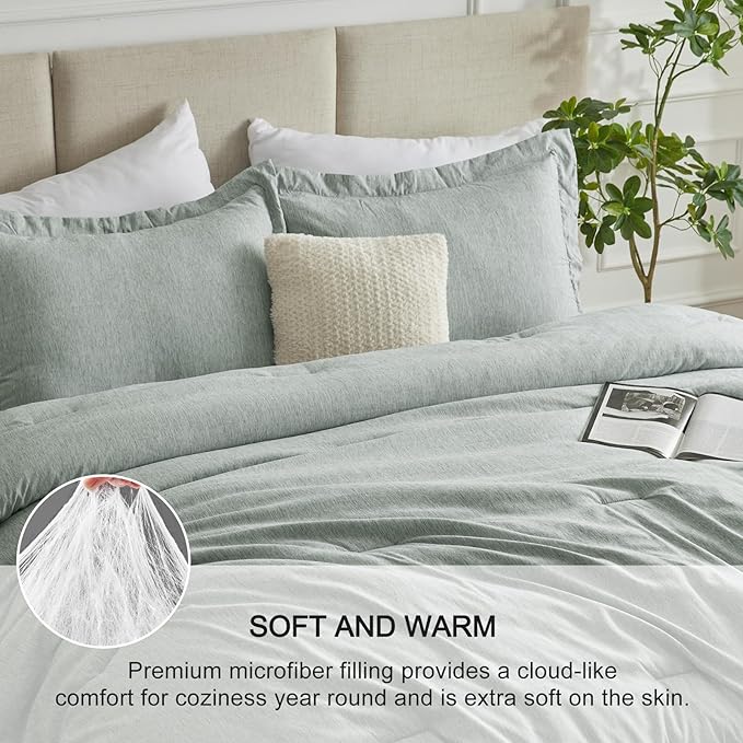 CozyLux California King Comforter Set, 3 Pieces Sage Green Soft Luxury Cationic Dyeing Cal King Comforter Bedding Set, Breathable Lightweight Bed Sets, 1 Down Alternative Comforter and 2 Pillow Shams