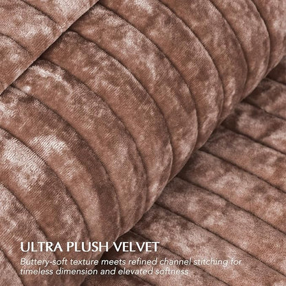 EVERGRACE Velvet Quilt Set King Size, Luxurious Soft Striped Channel Bedding Set, Lightweight Velvet Comforter for All Season, Oversized Bedspread Coverlet with 2 Matching Shams, Terracotta Clay