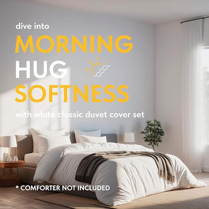 White Classic White Duvet Cover King Size, Microfiber Duvet Cover with Zipper, Set of 1 Down Comforter Cover with 2 Pillow Shams, Luxury Comforter Cover King Size | Comforter Not Included