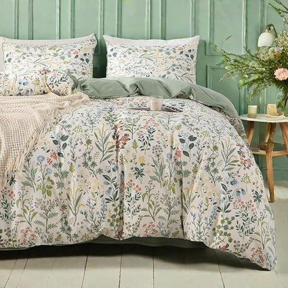 mixinni Sage Green Duvet Cover Set King-Exquisite Floral King Size Comforter Set for All Seasons, 3 Pieces, 1 Wildflower Plants Duvet Cover (104"x90") and 2 Pillow Cases (20"x36"), Sage Green