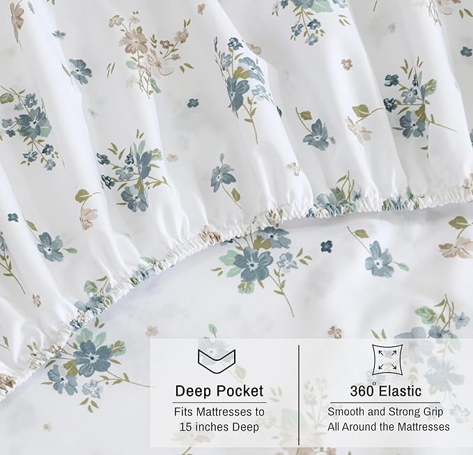 RUVANTI 100% Organic Cotton Sheets Twin XL, Percale Weave, GOTS Certified, 3-Piece Set, Deep Pocket 15", Crisp & Breathable, Soft Durable Bedding, Sábanas Algodón Orgánico – Halcyon
