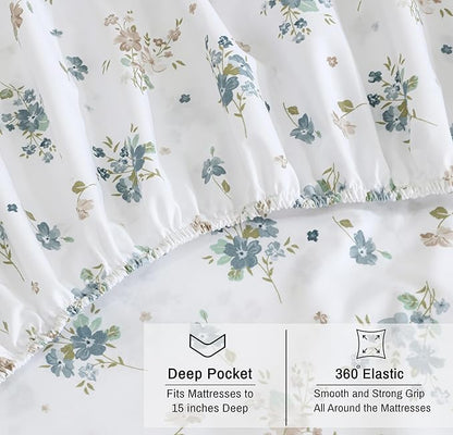 RUVANTI 100% Organic Cotton Sheets Queen Size, Percale Weave, GOTS Certified, 4-Piece Set, Deep Pocket 15", Crisp & Breathable, Soft Durable Bedding, Sábanas Algodón Orgánico – Halcyon
