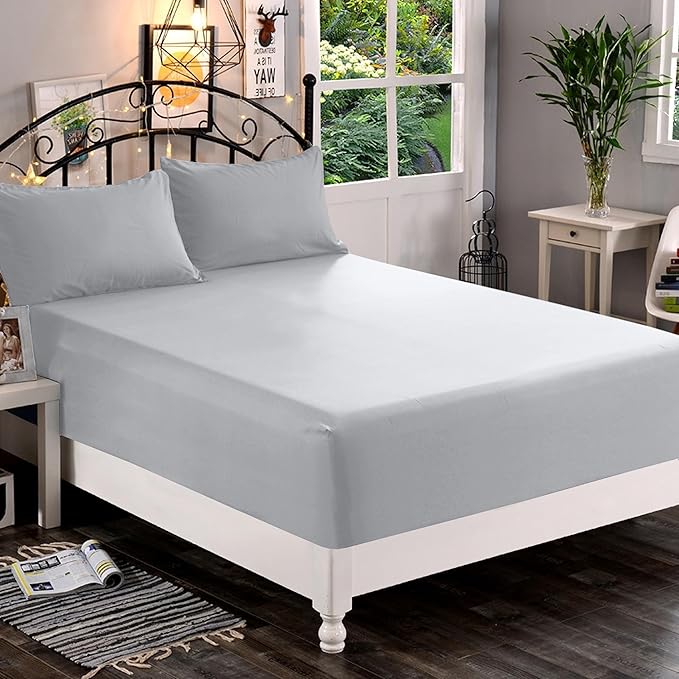 Elegant Comfort 1500 Premium Quality Fitted Sheet Ultra Soft 18-24 Inch Extra Deep Pocket - Single Fitted Sheet for High Mattress - Wrinkle Free with Smart Storage Pockets, Full, Silver