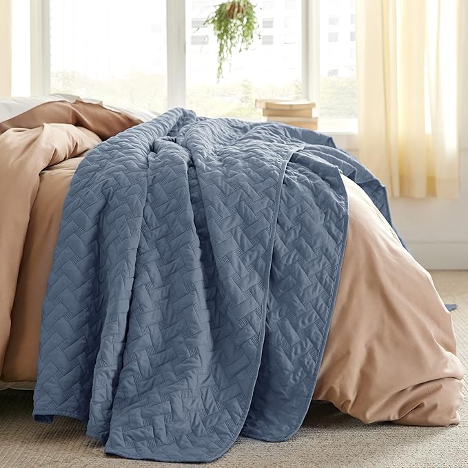 Bedsure Quilts Queen Size - Lightweight Bedspreads Queen Size with Basket Weave Pattern, Soft Quilt Bedding Set, Mineral Blue Comforter Set Coverlet for All Seasons with 2 Pillow Shams (90" x 96") | Skin-Friendly Soft, All-Season Comfort, Breathable, L...