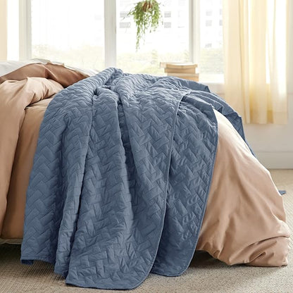 Bedsure Quilts Queen Size - Lightweight Bedspreads Queen Size with Basket Weave Pattern, Soft Quilt Bedding Set, Mineral Blue Comforter Set Coverlet for All Seasons with 2 Pillow Shams (90" x 96") | Skin-Friendly Soft, All-Season Comfort, Breathable, L...