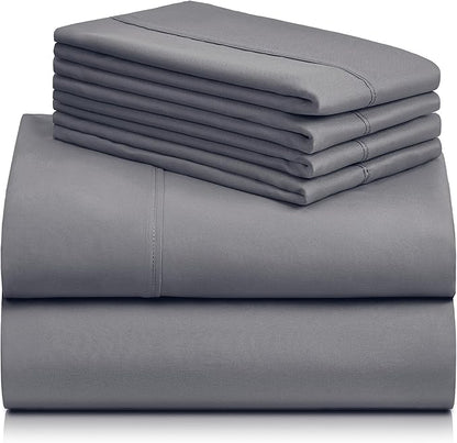 LuxClub 4 PC Queen Sheet Set, Bed Sheets Queen Size, Deep Pockets 18" Wrinkle Free Cooling Bed Sheets Machine Washable Hotel Bedding Silky Soft - Light Grey Queen