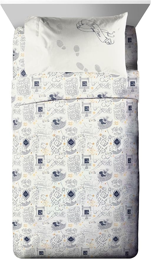 Jay Franco Kids Comforter Set Includes Sheets and Pillow Covers - Soft and Cozy Bed Set for Stylish Room Decor, Beige - Harry Potter, 5 Piece Twin Size Bedding