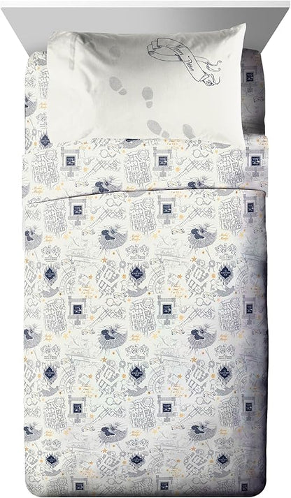 Jay Franco Kids Comforter Set Includes Sheets and Pillow Covers - Soft and Cozy Bed Set for Stylish Room Decor, Beige - Harry Potter, 5 Piece Twin Size Bedding