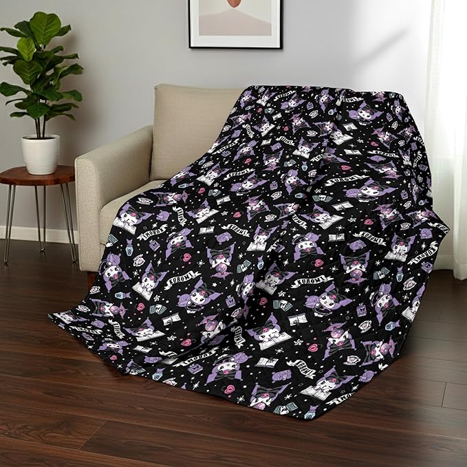 Sanrio Kuromi Anime Comfy Throw - Soft Quilted 60x80 Reversible for Couch, Bed, Adults & Kids
