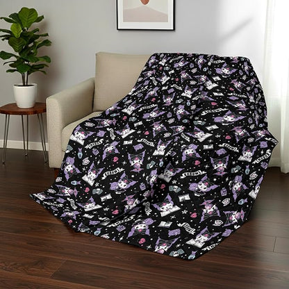 Sanrio Kuromi Anime Comfy Throw - Soft Quilted 60x80 Reversible for Couch, Bed, Adults & Kids