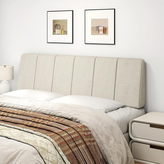 Queen Size Headboard Only-No Assembly Required, Beige | Easy to use no assembly required, Linen fabric and extra-thick foam for added comfort, Modern style headboard queen size