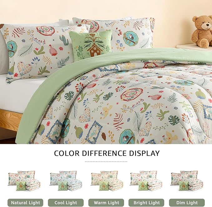Full Size Comforter Set for Girls - 4 Pieces Forest Friends Full Bedding Sets for Kids,1 Comforter, 2 Shams and 1 Decor Pillow