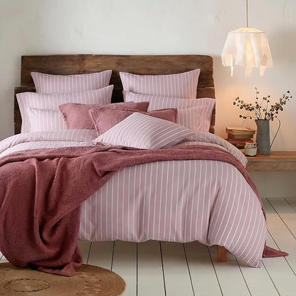 Bedbay Dusty Rose Striped Duvet Cover Set Queen Size, 100% Cotton Sateen Bedding Set, 300TC Soft Minimal Hotel Style Comforter Cover 3 Pieces for All Seasons